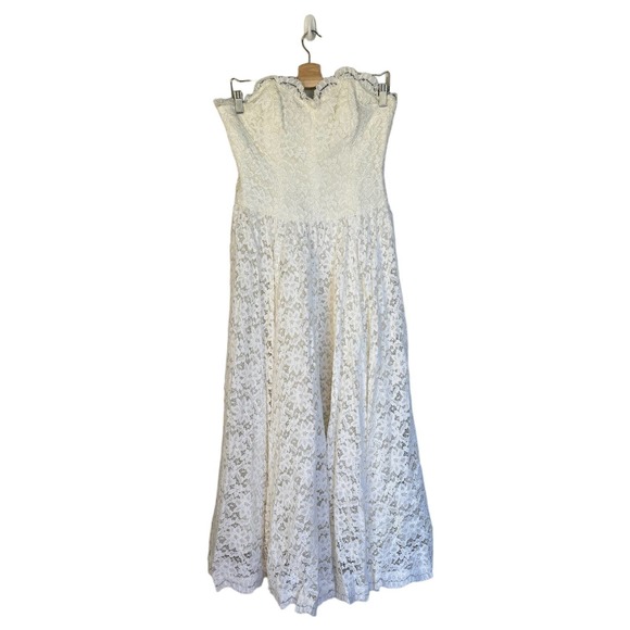 Caroline Charles London Vintage 1980's Strapless White Fit and Flare Midi Dress - Picture 1 of 12